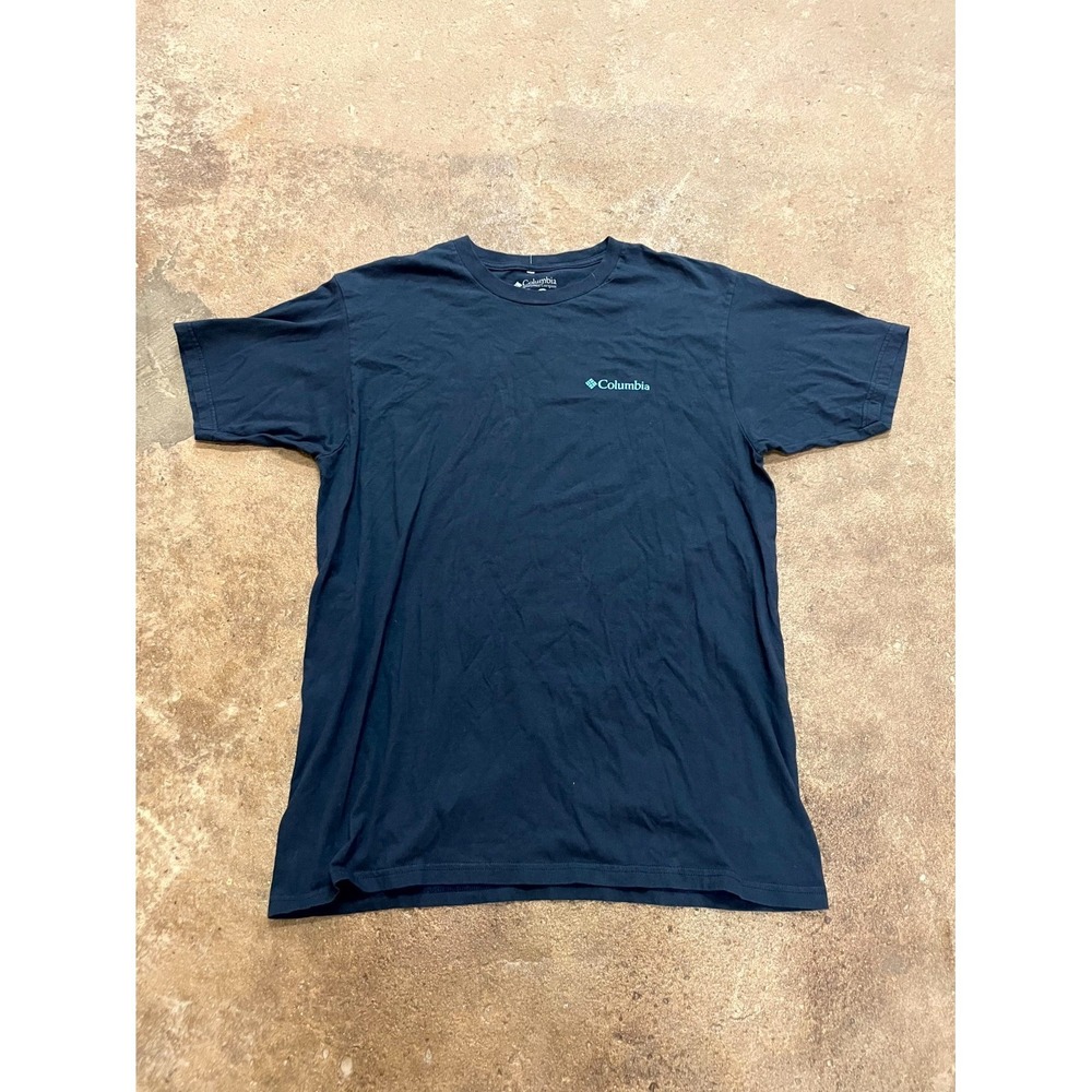 Columbia Sportswear T Shirt Mens L Navy Blue Cotton Spellout Logo Short Sleeve